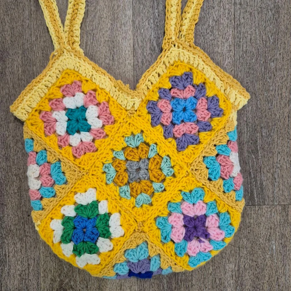 Crochet Tote Bag One Size Yellow Multi-color‎